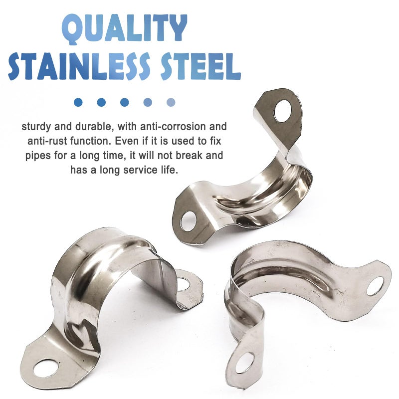 Nge 3/4inch Rigid Pipe Strap Clamp-Two Hole Strap-U Bracket Tube Clip-Stainless Steel Heavy Duty Pipe Fasten Holder-Secures Conduitï¼Œ50Pcsï¼ˆ25mm) - Image 5